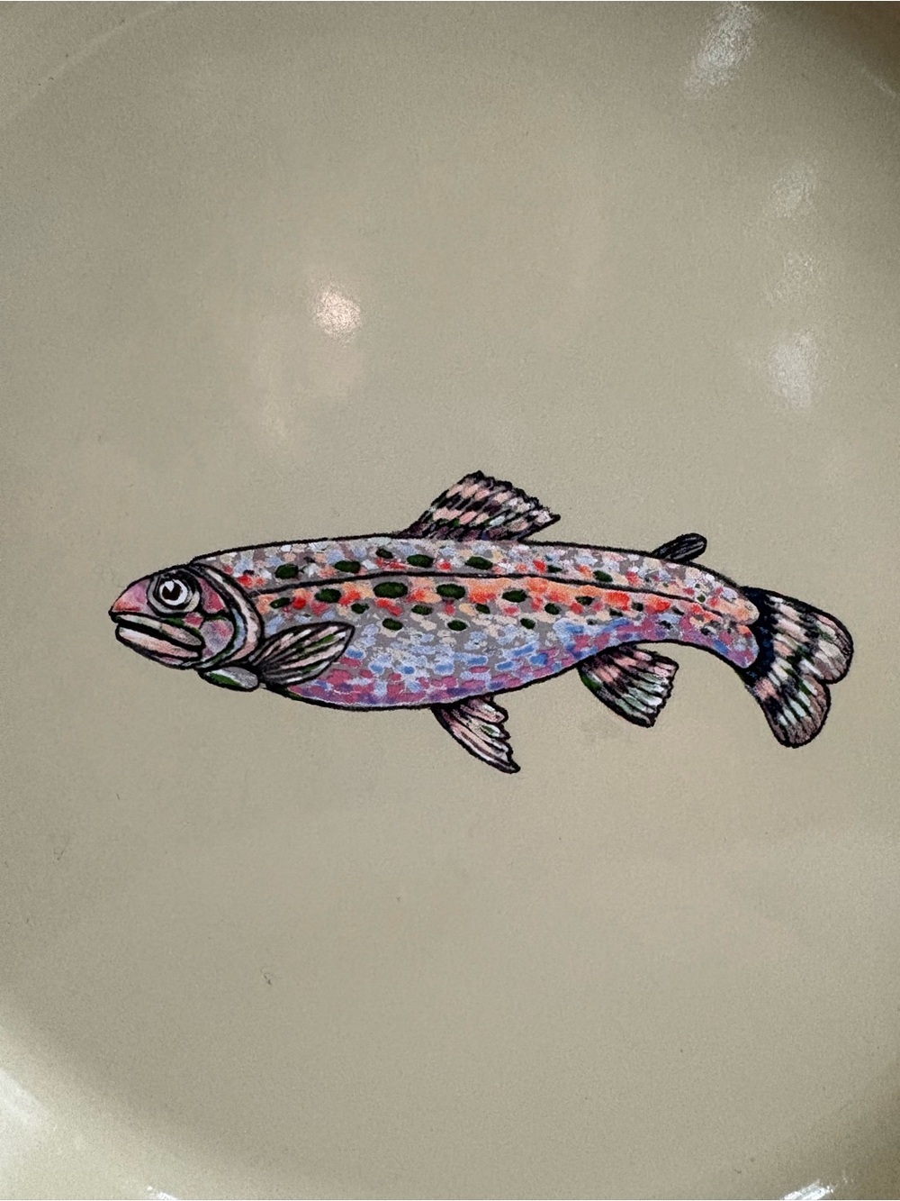 Marble Canyon Enamelware Large Trout Plate/Serving Platter Green 12.5” Diameter - Picture 7 of 11